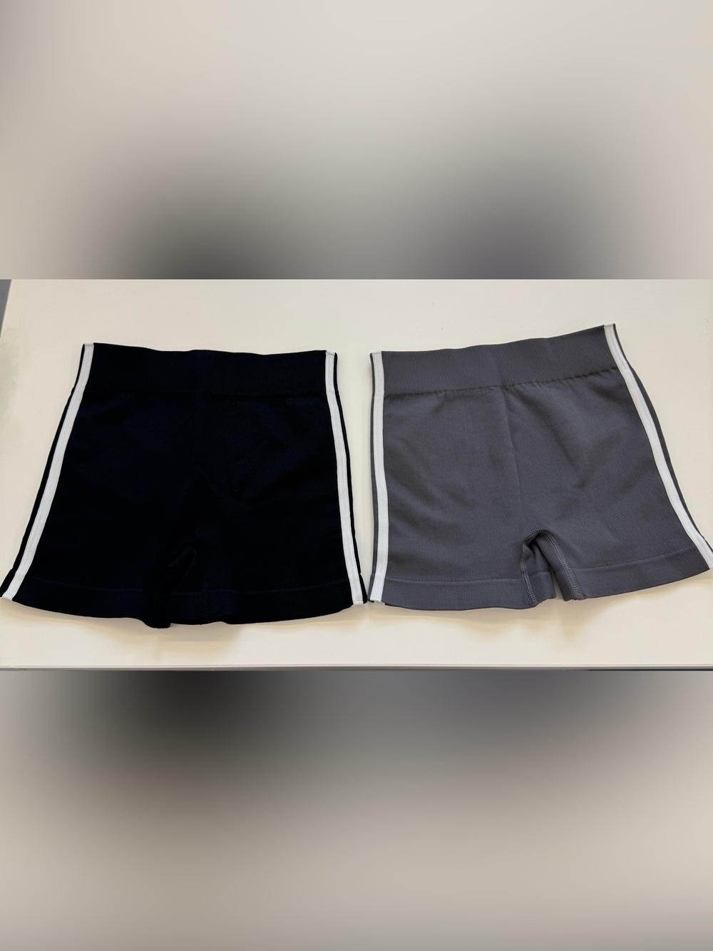 OQQ Size Small Side-Striped Rib Knit Shorts - Black and Gray